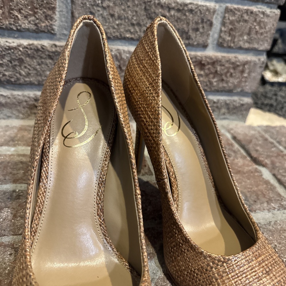 Sam Edelman Hazel Pointed Toe Pump Size 7W Cuoio Basket Weave Brown #329 - Picture 12 of 12